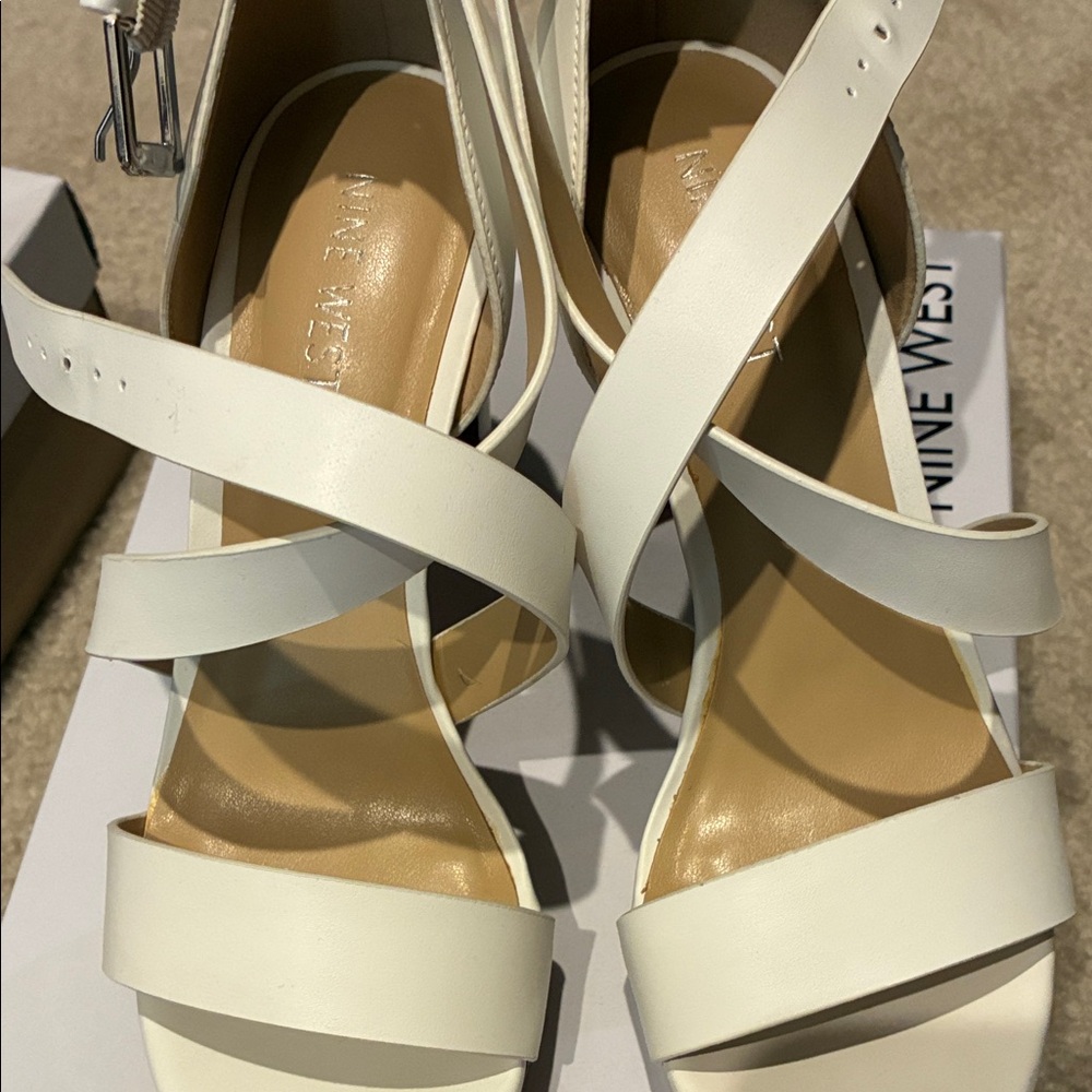 Nine West White leather sandals strap chunky heel size 7 NWOT - Picture 5 of 10
